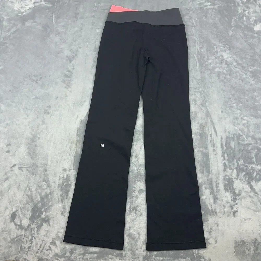 Lululemon Astro Pants Sz 4 Black Pink Gray Crossover Layered Waist Flare Yoga